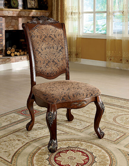 Antique cherry/beige traditional side chair