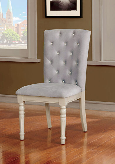 Antique white/ light gray crystal-like button tufted backs dining chair