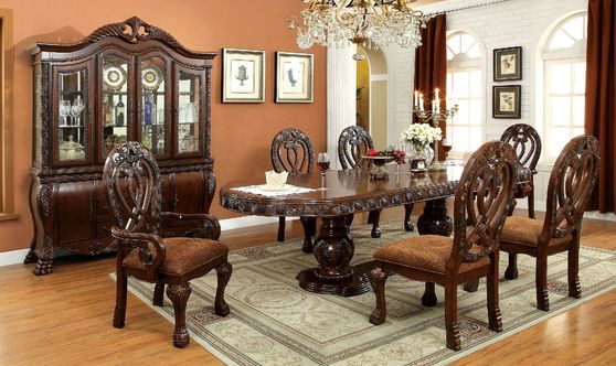 Royal style cherry brown finish family size dining table