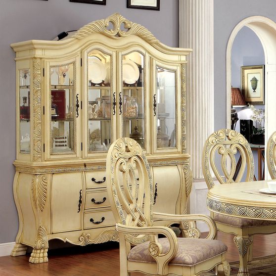 Royal style antique white finish buffet+hutch