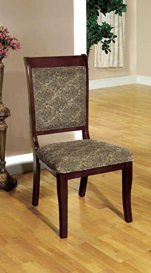 Antique cherry/ beige padded seat and back dining chair
