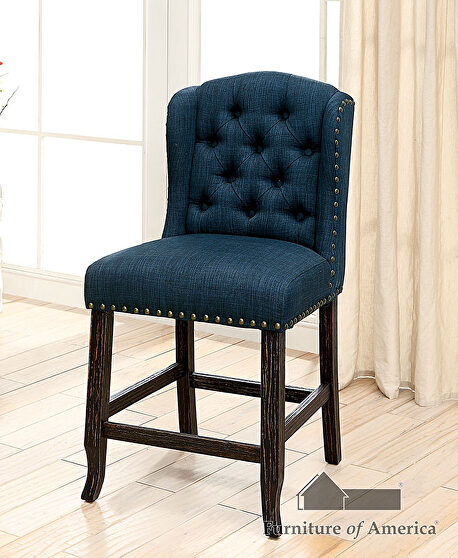 Blue linen-like fabric counter ht. chair