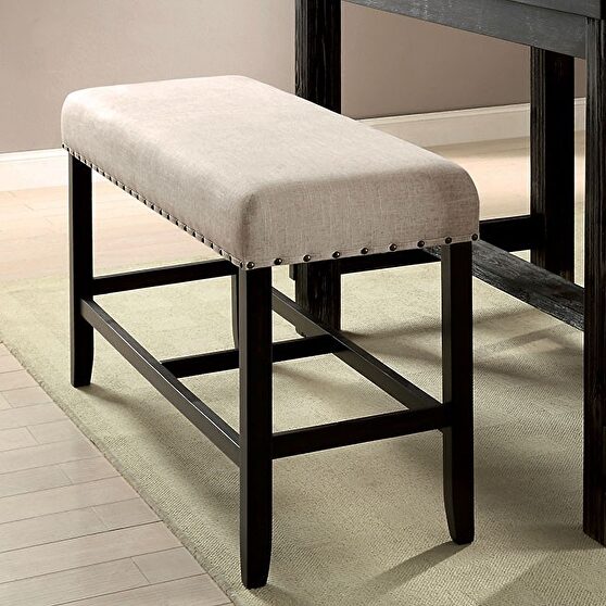 Beige linen-like fabric counter height bench
