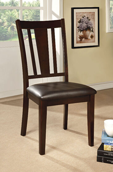 Espresso padded leatherette seat transitional side chair (2/ctn)