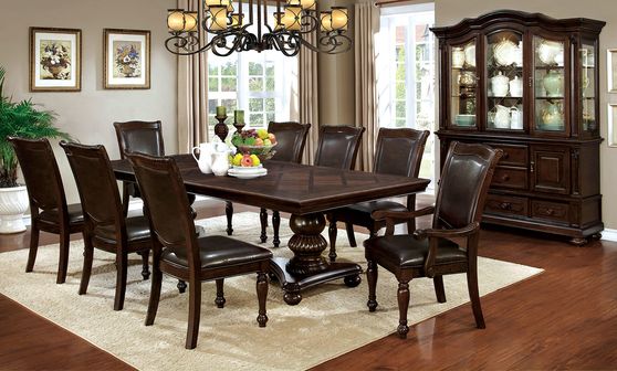 Brown cherry finish double pedestial dining table