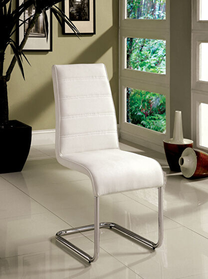White padded leatherette dining chair