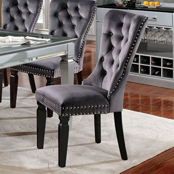 Dark gray finish microfiber transitional dining chair