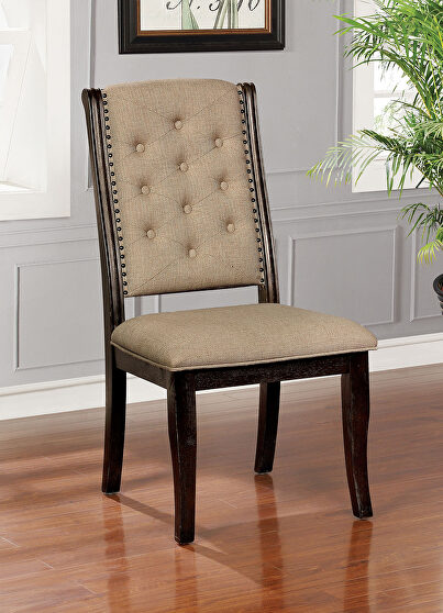 Tan beige fabric tufted dining chair