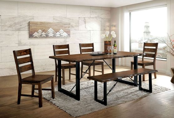 Walnut finish casual style industrial dining table
