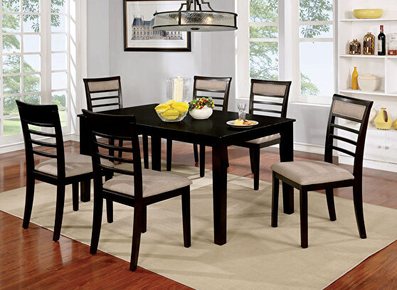 Espresso/beige transitional 7 pc. dining table set