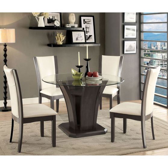 Glass top round gray base dining table