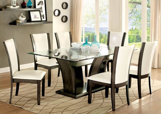 Glass top contemporary gray base dining table