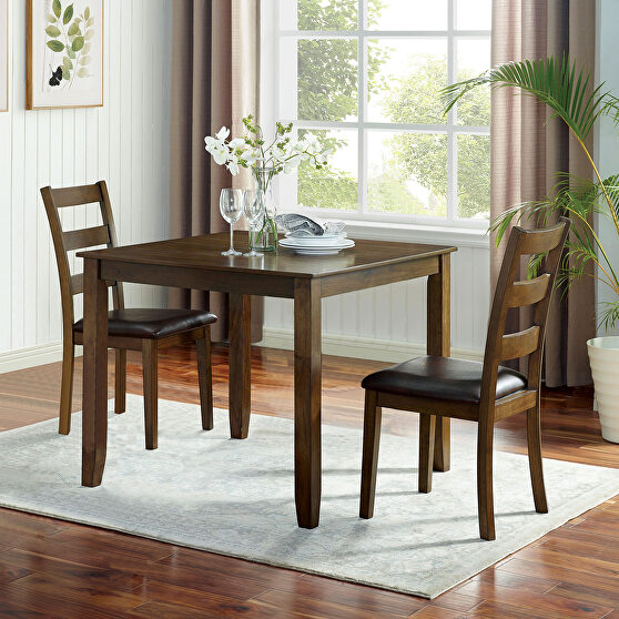 Rich walnut finish wooden table top 3 pc. dining table set