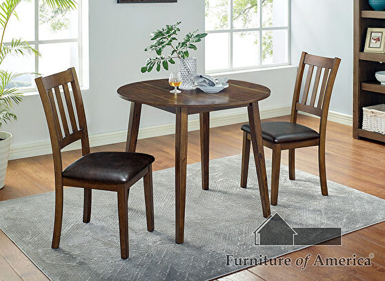 Rich walnut finish wooden table top 3 pc. round table set