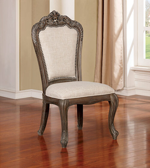 Antique brushed gray upholstered seat dining chair