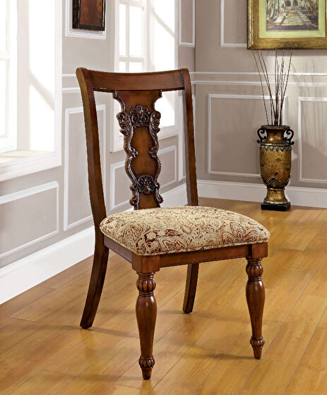 Dark oak finish intricate design dining chair