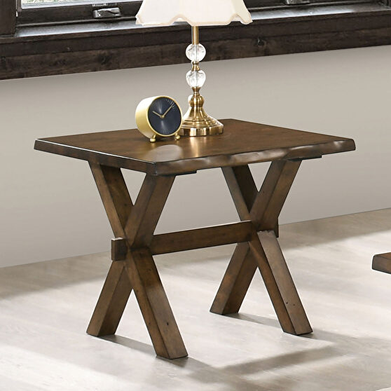 Walnut wood construction end table w/ cross x-legs