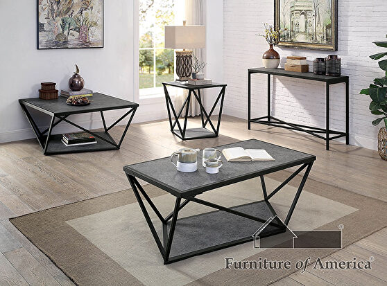 Gray/ sand black faux slate top coffee table