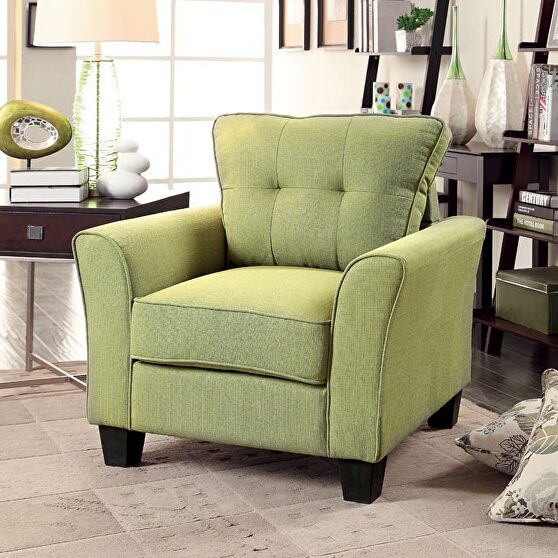 Transitional style green fabric casual chair