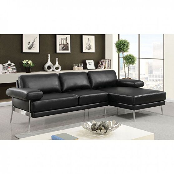 Sleek black breathable leatherette sectional sofa