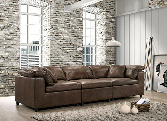 Modular design and neutral color faux leather sofa