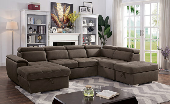 Light brown nabuck fabric contemporary sectional sofa