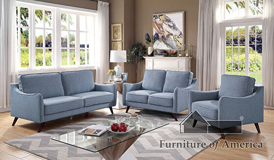 Light blue linen-like fabric transitional sofa
