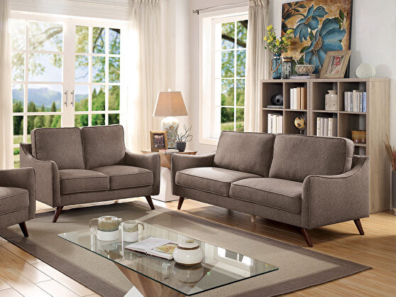 Light brown linen-like fabric transitional sofa