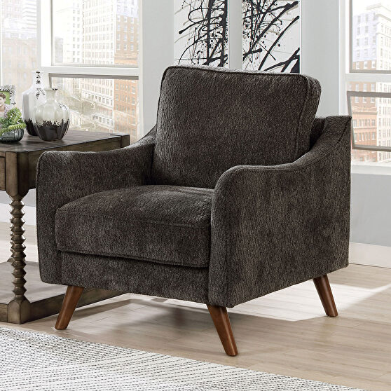 Mid-century modern style dark gray chenille fabric chair