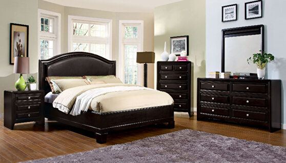 Espresso leatherette padded headboard transitional bed