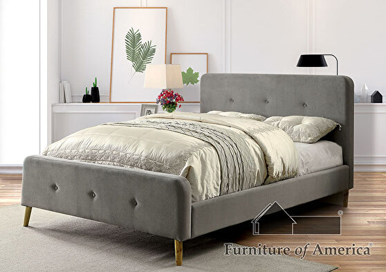 Mid-century modern style gray finish platform full bed