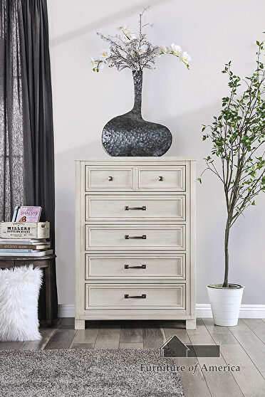 Antique white weathered finish transitional chest