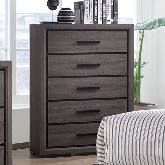 Gray finish w/ black trim contemporary style chest
