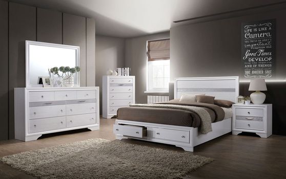 Contemporary white / silver accents king bed