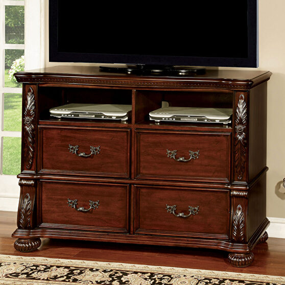 Rich wood grand design accented media chest