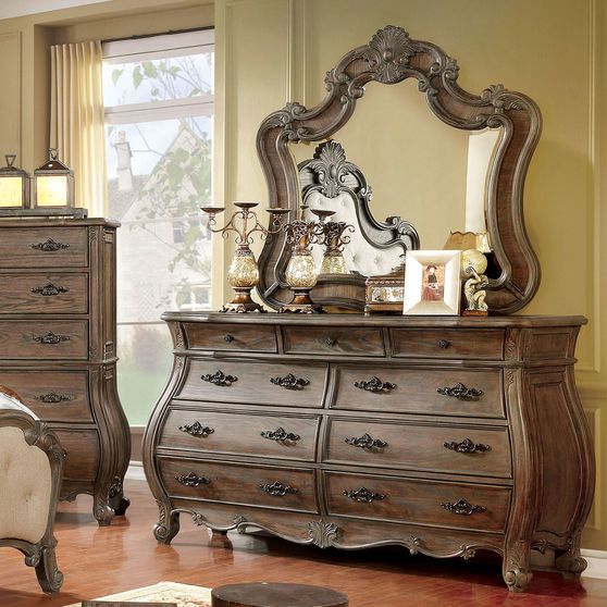 Traditionally styled dresser w/ wood carvings
