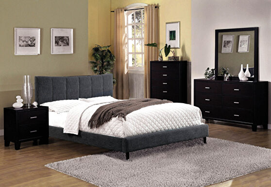 Dark gray linen-like fabric curved top headboard contemporary bed