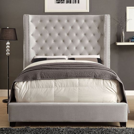Flannelette contemporary queen bed w/ tufted headboard