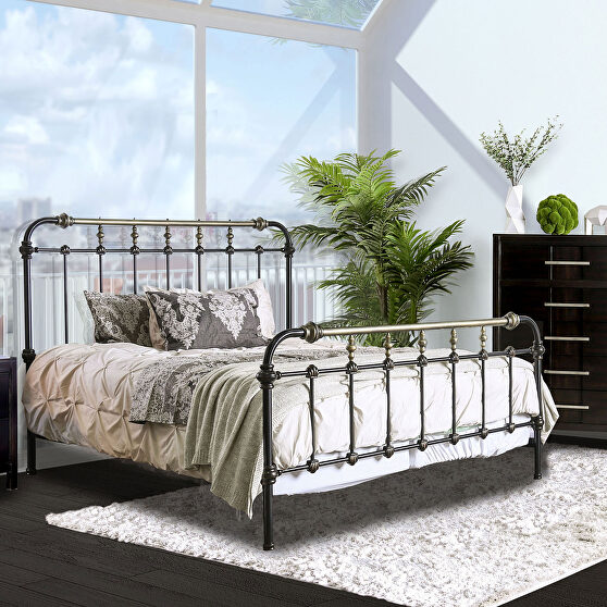 Antique black full metal construction transitional bed