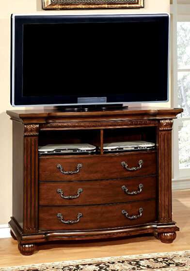 Traditional style cherry finish media chest