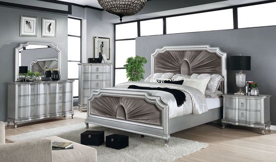 Transitional style silver glam queen bed