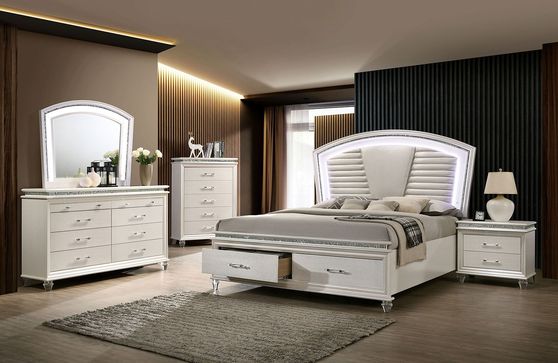 Pearl white bedroom w/ crystal & mirror accents