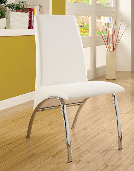 White padded dining chair w/ chrome legs