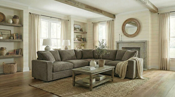 Light brown transitional style fabric sectional couch