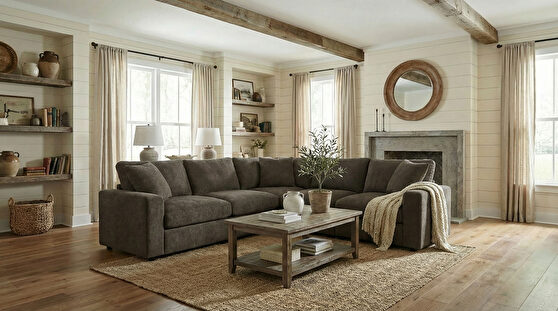 Dark gray transitional style fabric sectional couch