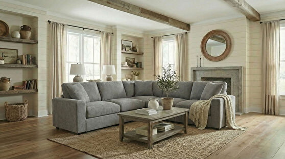 Light gray transitional style fabric sectional couch