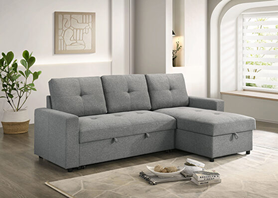 Light gray contemporary sectional w/ pullout bed