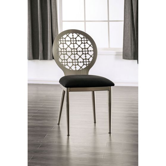 Steel chrome metal / black fabric dining chair