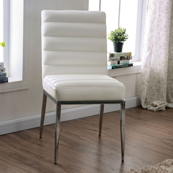 Padded seat & back white finish leatherette dining chair