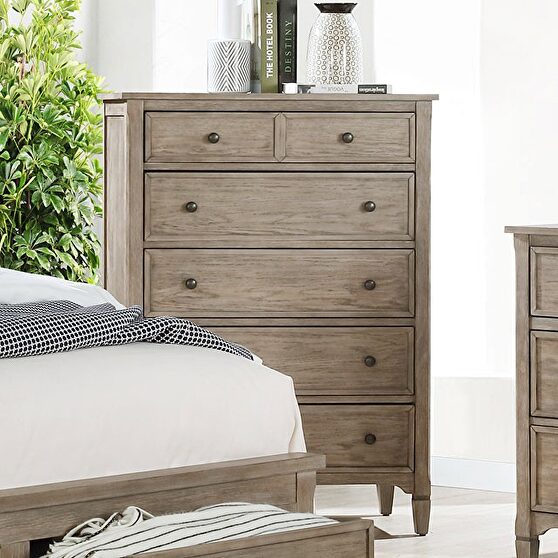 Wire-brushed warm gray transitional style chest